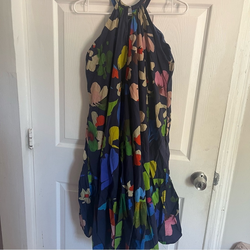 Anthropologie Navy Floral Halter Midi Dress - Picture 8 of 11